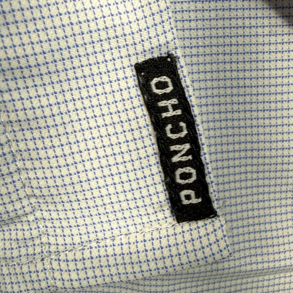 Poncho Regular Fit Button Down Shirt Mens Medium Blue Micro Check Short Sleeve - Picture 7 of 12